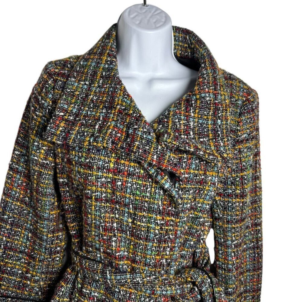 Zara Women’s Multicolor Tweed Belted Jacket Size Medium Made in Spain - Picture 6 of 11